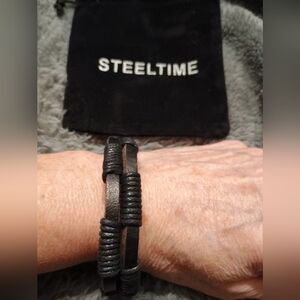 Black Leather Men's Bracelet, 8"